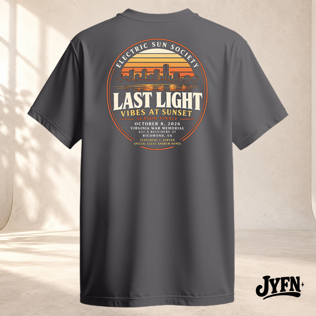 Electric Sun Society Last Light charcoal T-shirt back mockup by JYFN