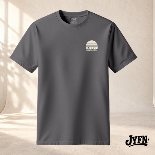 Electric Sun Society Last Light charcoal T-shirt front mockup by JYFN