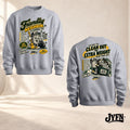 Friendly Neighbor Cleaning Co. gray crewneck sweatshirt front and back by JYFN